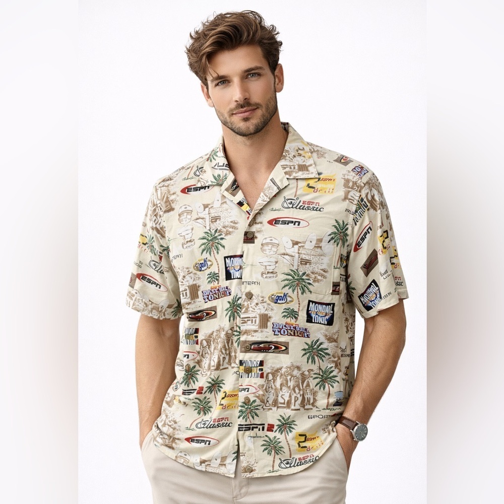 Vintage ESPN Zone Hawaiian Shirt ESPN Classic Print Button Down L